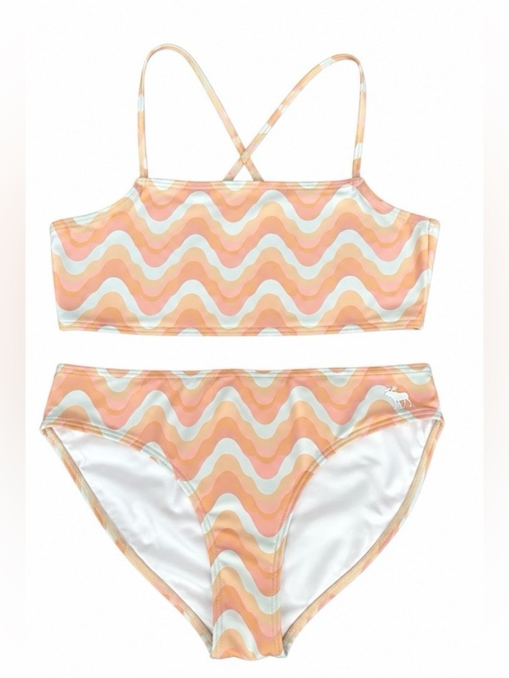 abercrombie kids Pastel Peach/Cream Retro Wave-Print Girls Bikini Set Size 13/14